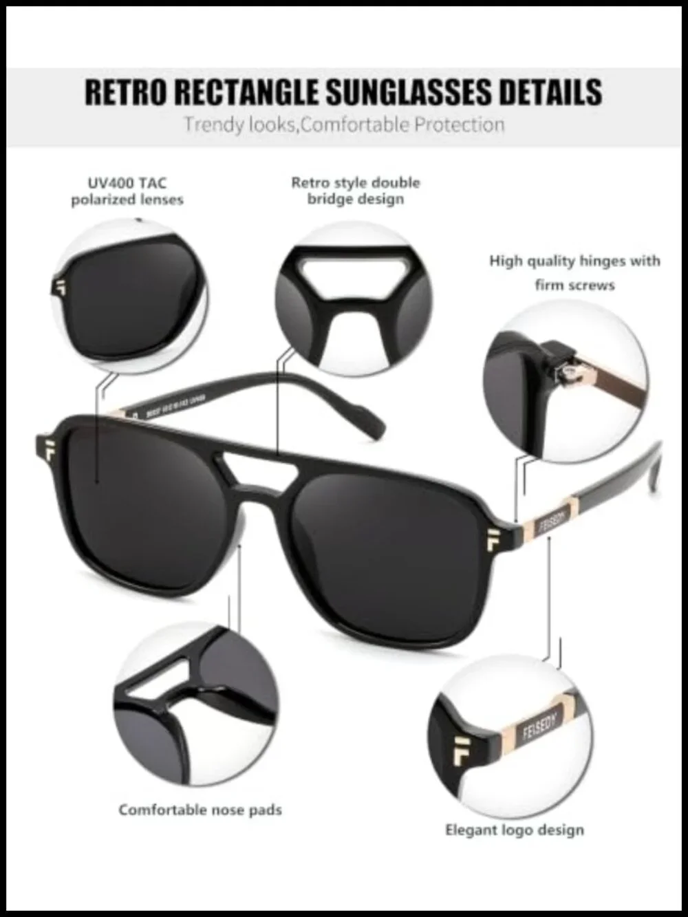 Retro Polarized Aviator Sunglasses UV400 Protection Square Sunnies